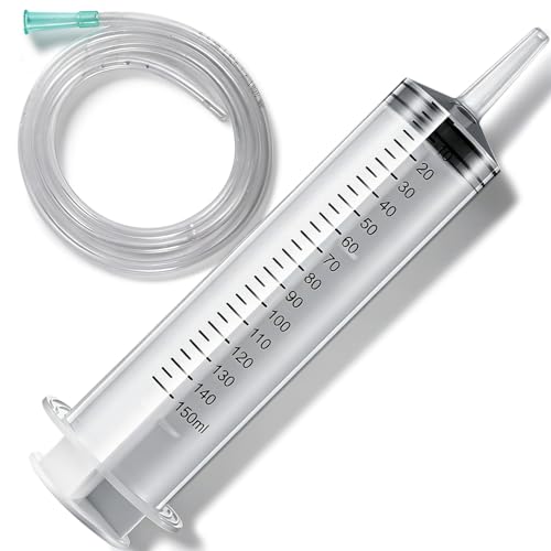 Image of 150 ML Large syringes , Plastic Garden Industrial syringes for Scientific Labs, Measuring, Watering, Refilling,Filtration Multiple Uses (150 ML Syringes + 1* Tubing)