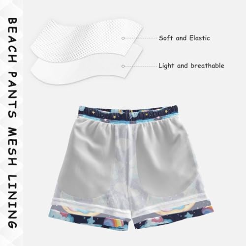 Pigsaly Boys' Swim Board Shorts Space Blue Donut Stars Boy's Swim Trunks Kids Swimwear 3T4