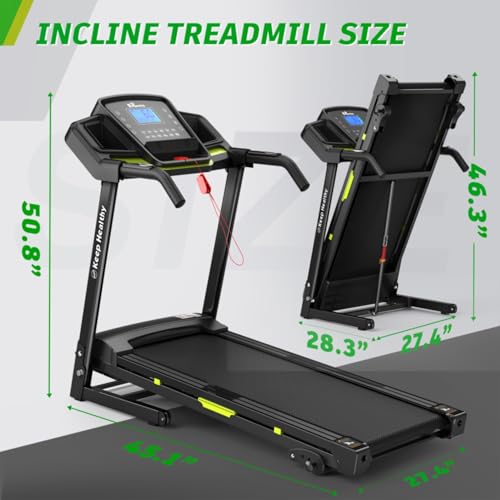 Image of Foldable Treadmill with Incline for Home, 3.5HP Electric Folding Treadmill, 330lbs Capacity, 0.5-8.5MPH, 12 Programs, Pulse Monitor, APP Control, Compact Running Machine for Home Office
