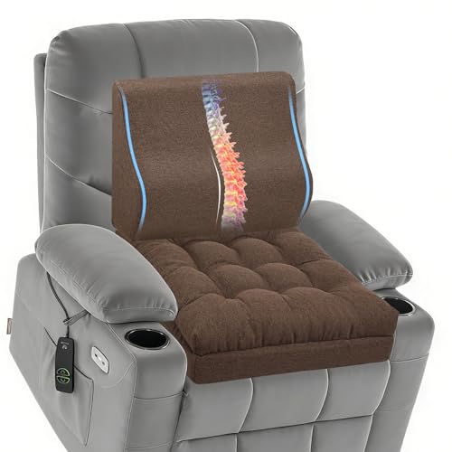 baibu Extra Large Memory Foam Recliner Cushions with Lumbar Support Pillow for Elderly, 20x20x5 Inch Thick Dual-Layer Patent Design Non-Slip Recliner Seat Cushion for Reduce Hip & Lumbar Pain, Brown