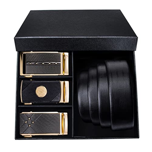 Men's Belt Genuine Leather Strap Fashion Alloy Automatic Buckle Waist for Pants Gift Box Set (Color : As Shown, Size : 110cm) (As Shown 140cm)