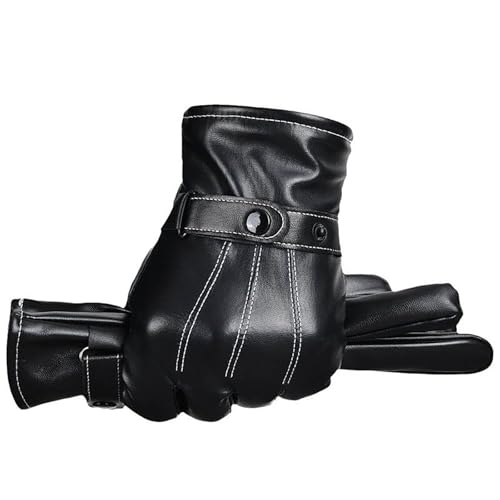 Genérico Guantes Negros De Cuero con Dedos Completos Y Pantalla Táctil Cálida For Otoño E Invierno, Carcasa Resistente Al Viento, Mantiene Las Manos Calientes En El Aire Frío