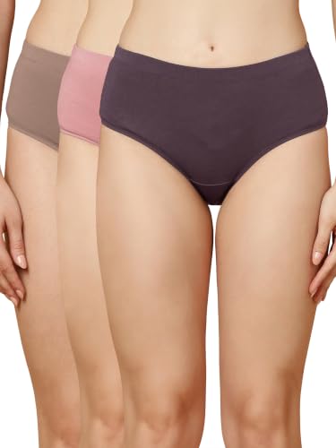 Image of SOIE Women High Rise Full Coverage Solid Colour Cotton Stretch Hipster Panty (Pack of 3)