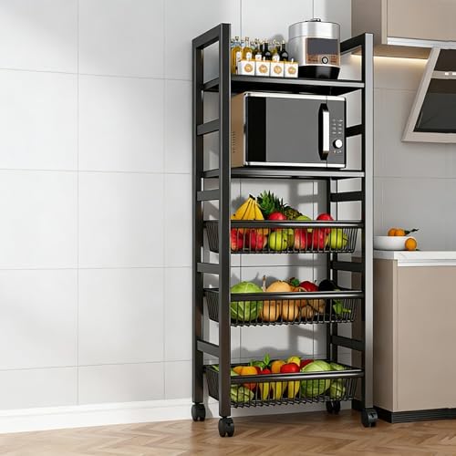 Chariot de stockage multifonctionnel noir pour organiser la salle de bain et le salon sans percer