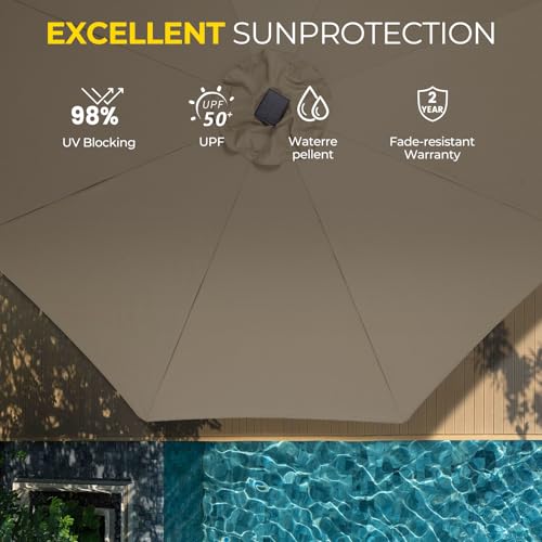 Image of Tempera Patio Market Outdoor Table Umbrella with Auto Tilt and Crank, Large Sun Umbrella with Sturdy Pole & Fade Resistant Canopy, Easy to Set