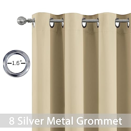 Yakamok Blackout Curtains Room Darkening Thermal Insulated Window Panels,Solid Grommet Top Drapes for Bedroom/Living Room(52Wx90L, Beige, 2 Panels)