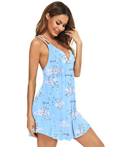 Roojaa Womens Sexy Chemise Sleeveless Nightgown Loose Slip Sleepshirt V Neck Nightie #TOP3