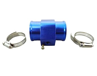 38mm Universal Water Temp Joint Pipe Radiator Hose Temperature Gauge Sensor Adapter with Clamps Blue