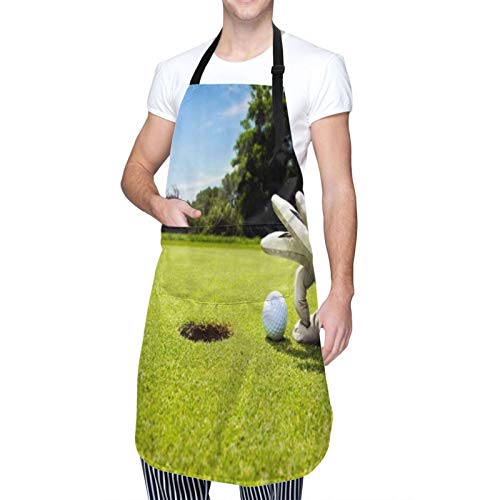 SUDISSKM Delantal,Tema del deporte Campo de golf al aire libre Jugador divertido Bola en el agujero con la mano,Unisex Delantales de Cocinero para Restaurante Barbacoa Cocinar Hornear 84x70cm