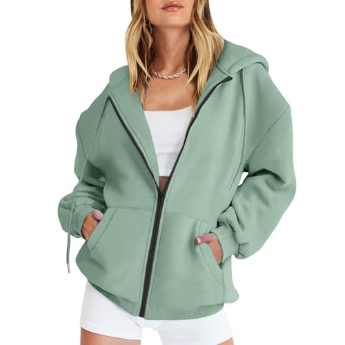 Sudadera con capucha cálida y suave de algodón mujer A62 verde menta L 2