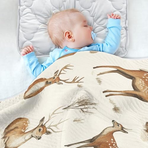 Image of Vintage Forest Deer Baby Blankets Soft Warm Crib Stroller Blanket for Toddler Newborn Girls Boys 30x40in