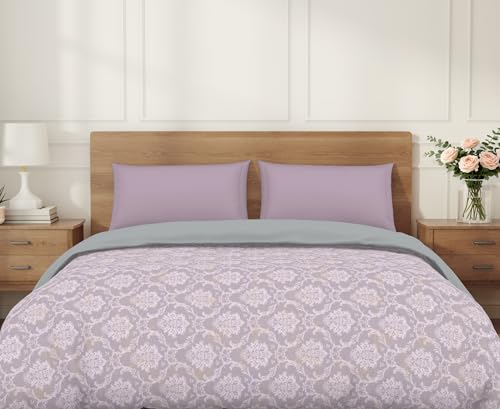 Image of Welspun Arlo Double Bed Quilt Comforter, 2-in-1 Reversible, Lightweight AC Quilt Blanket, Soft Breathable Microfiber for All Seasons & Winter Use, 200x200 cm Double Bed Quilt, Light Lilac