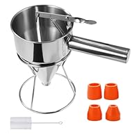 Teigspender Teigportionierer,600ml Pfannkuchen Teigspender,Edelstahl Teigspender mit Ständer, Reinigungsbürste und 4 Ersatzdüsen Geliefert,für Pfannkuchendesserts (600ML)
