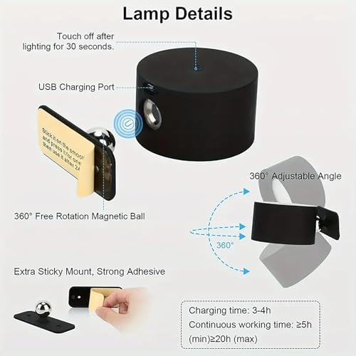 Luz nocturna pequeña con batería recargable y diseño giratorio para cuadros 5