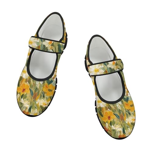 JoyLamoria House Art Flower Pattern Womens Shoes Mesh Dress Loafers Y2K Casual Cute Ballet Travel2