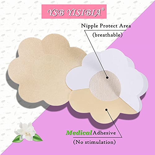 Yisibia 40 Pairs Nipple Covers For Women Disposable Invisible & Natural Satin Nipple Stickers Petals Breast Pasties (Nude) #TOP3