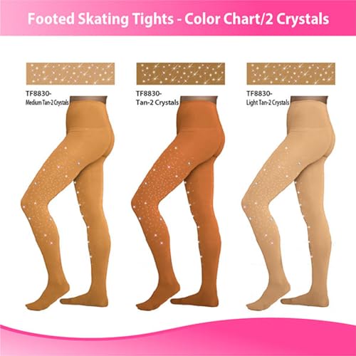 Meia-calça com pé para patinação no corpo de ChloeNoel TF8830, Medium Tan w/ Crystals on 2 Legs, Adu
