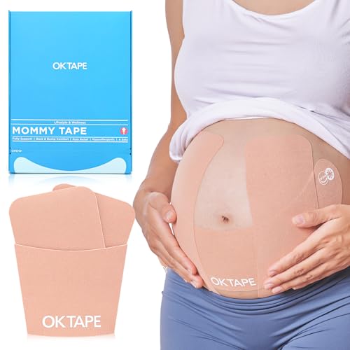 Image of OK TAPE Pregnancy Belly Band Tape, for Belly Pain, Back Pain Relief, Swelling Relief, Non-irritant Physical Belly Support Tape for Pregnant Women, Precut 12 Strips, 4 Sets - Weeks 13 to 26