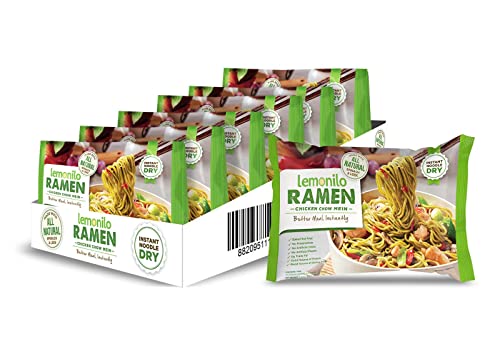 Lemonilo Ramen - Chicken Chow Mein - Healthy Instant Ramen - Oven Baked Noodles with Spinach and Leek - Made with All-Natural Ingredients - Quick Meal Kit (3.53 Oz) - Pack of 6