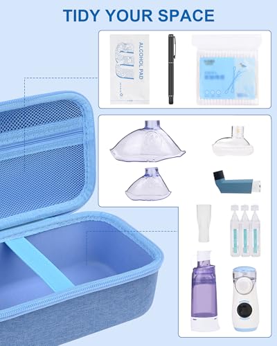 Image of Portable Asthma Inhaler Nebulizer Spacer Case for Kid and Adult, Case Only | Hard Shell Travel Carrying Case for Masks,with Handle & Mesh Pocket, Blue