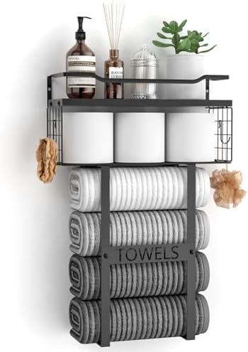 Wall Mounted Towel Rack for Bathroom - Bath Storage Holder Set Ab...