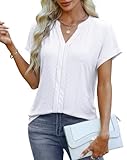 Blouses for Women Dressy Casual White Summer Outfits Business Ladies Short Sleeve Tops Cute Eyelet Beach Clothes M