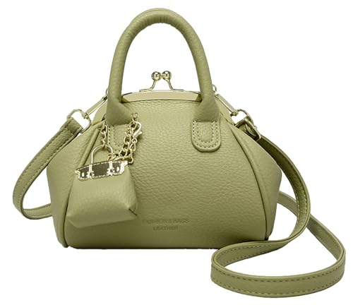 Mini Kiss Lock PU Leather Satchel Style Handbag Women Small Shoulder Crossbody Purse Commuter Tote Top Handle Everyday