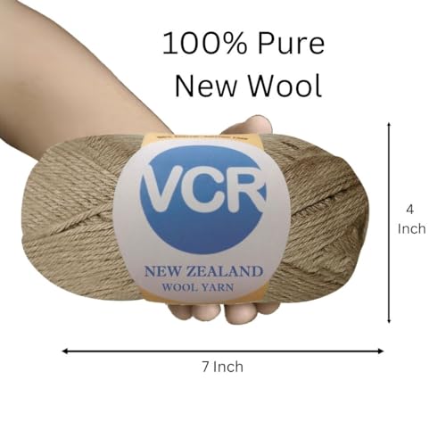 Image of VCR Taupe Grey Chunky Wool Yarn, 100 Grams, Hank, 196 Meters, 100% New Zealand Wool Knitting Yarn, Soft Crosia Thread Suitable for Baby Blankets & Booties Pack of 1
