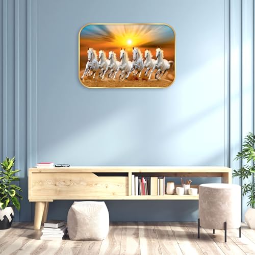 Image of Indianara Vastu Running Seven Horse Wall Art Painting with Frame 18 Inches x 12 Inches (Style 1)