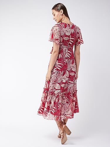 Image of Miss Chase Women's Multicolored-Base-Brown Relaxed Fit Maxi Lurex Chiffon Dress