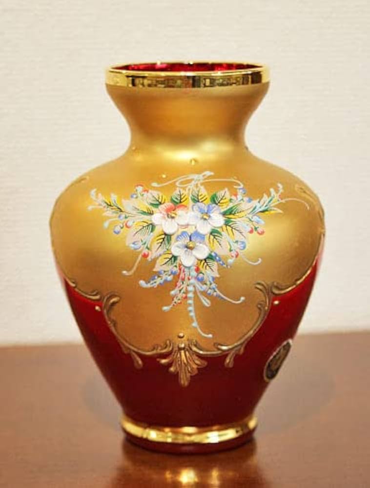 Amazon.co.jp: イタリア製 ベネチアンガラス 花瓶 手描き 金彩