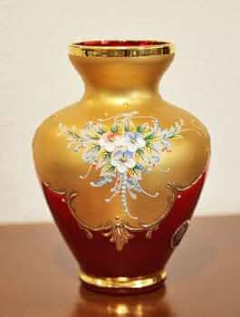 ベネチアンガラス 花瓶 赤 Amazon.co.jp: イタリア製 ベネチアンガラス 花瓶 手描き 金彩