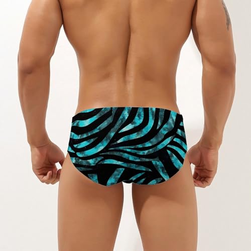 Teal Zebra Print Mens Swim Briefs Quick Dry Swim Trunk Bikini Underwear Swimsuit2