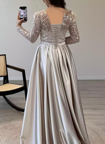 Satin Prom Dress for Women Chiffon Off Shoulder Tiered A-Line Formal Evening Gowns with Slit BO0283
