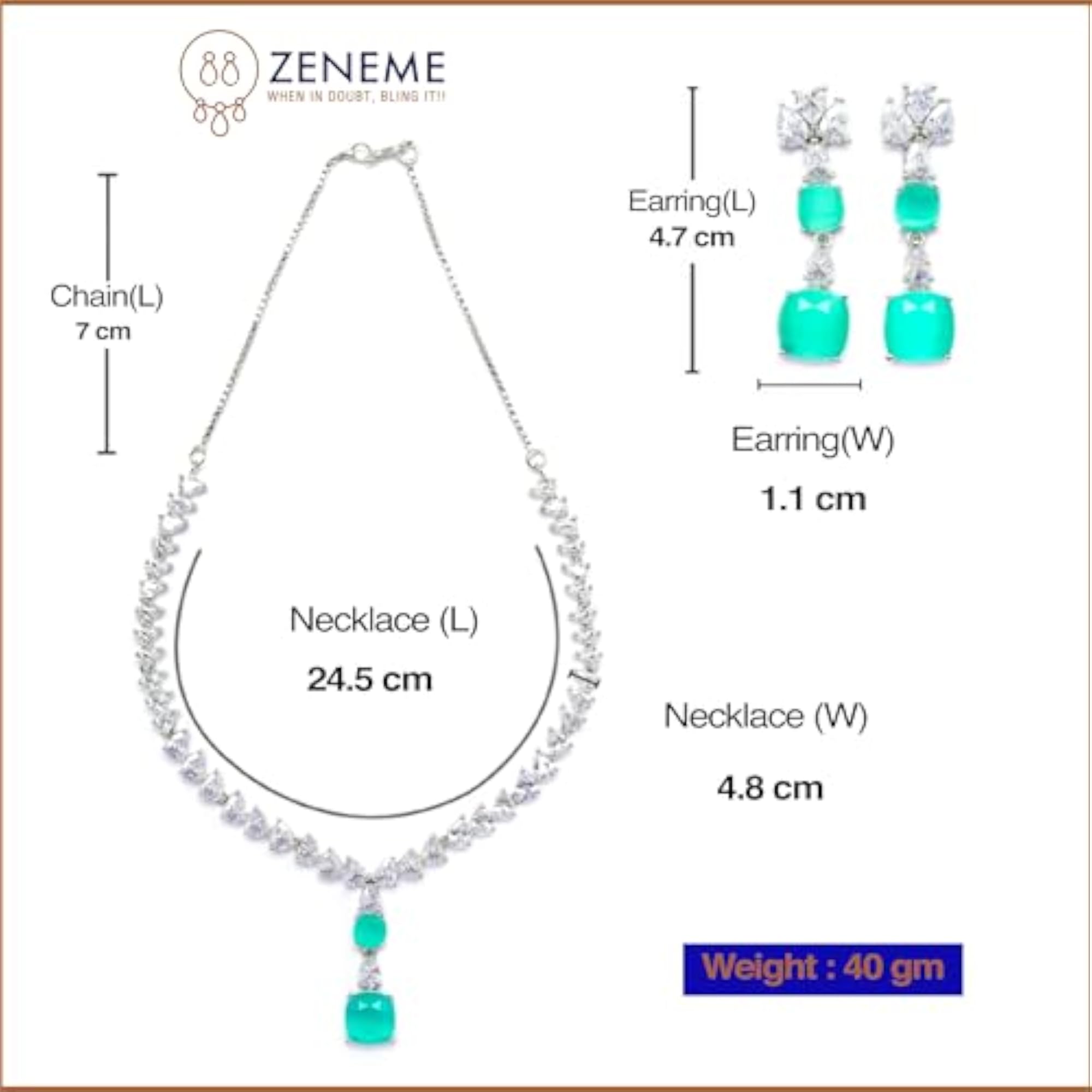 Square American Diamonds Necklace Set