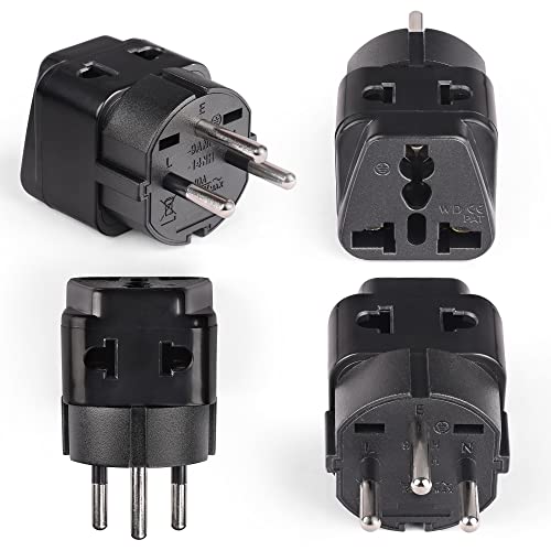 Image of OREI India to Israel, Gaza, Palestine & More (Type H) Travel Adapter Plug - 2 in 1 - CE Certified - RoHS Compliant - 4 Pack - Black Color (P21-14-4PK)