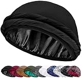 Ababalaya Adjustable Satin Lined Halo Turban Durag for Men &Women, Sleeping Bonnet, Beanie Hats, PRE-Tied Headwraps for Hair Loss Black