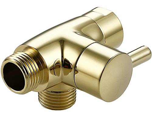 All Metal Shower Arm Diverter,G 1/2 3 Way Shower Diverter Valve For Hand Held Showerhead and Fixed Spray Head Diverter (Polished brass)