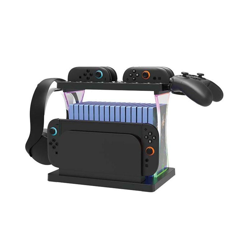 Base di ricarica multifunzione per Nintendo Switch 2, compatibile con controller Joy-Con e dischi di gioco, materiale ABS, 28 x 18 x 5 cm, nero