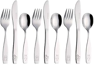 Exzact Childrens Cutlery 9pcs Set Stainless Steel Kid Cutlery/ Todler Silverware 3 x Forks, 3 x Safe Dinnerknives, 3 x Dinner Spoons - Dog Cat Bunny Design