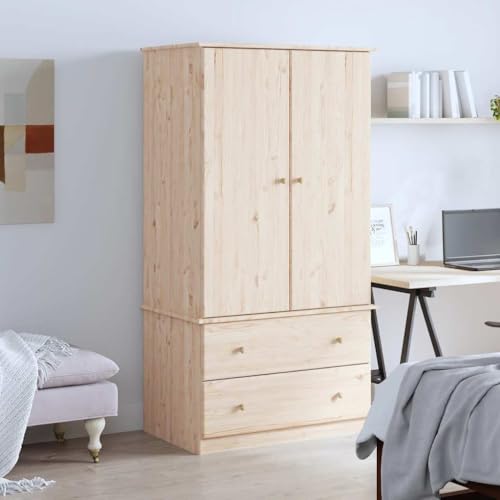 Mokuyary - Armario (90 x 55 x 170 cm, madera maciza de pino, armario para sala de estar, dormitorio, vestidor, oficina