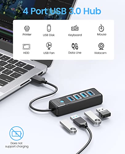 ORICO-4-Port-USB-HUB-30-USB-Splitter-for-Laptop-with-05ft-Cable-Multi-USB-Port-Expander-Fast-Data-Transfer-Compatible-with-Mac-OS-10X-and-Above-Linux-Android-Black