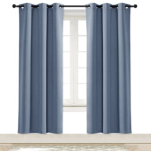 NICETOWN Kitchen Blackout Window Curtain Panel Home Fashion Thermal Insulated Solid Grommet Room Darkening Drape for Apartment (Stone Blue, 1 Panel, 4