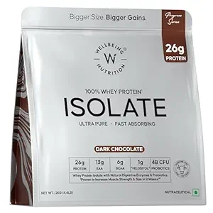 Wellbeing Nutrition Whey Protein Isolate 2kg Dark Chocolate | 26g Protein, Clinically Proven Velositol for 2x Muscle Protein Synthesis, 4B CFU Probiotics, Digestive Enzymes, Bloat Free, Easy to Digest