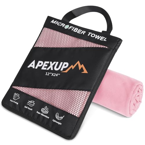 APEXUP Microfiber Travel Towel, Ultra Absorbent Quick Dry Towels, Lightweight Gym Sports Camping Towel for Workout, Yoga, Beach, Shower, Swimming (24"×12", Pale Rose)