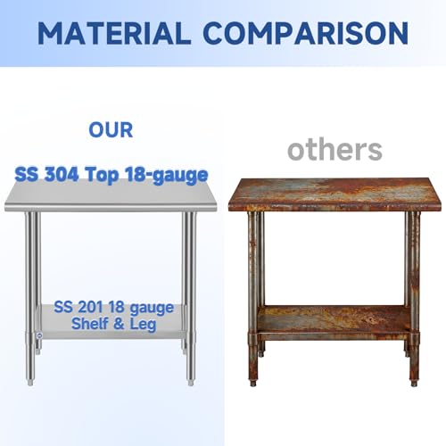 Image of ROCKPOINT SS304 Top All Stainless Steel Table for Prep & Work 24x60 Inches, NSF Commercial Kitchen Heavy Duty Table with Adjustable Undershelf for Restaurant,Kitchen, Home and Hotel