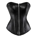 Grebrafan Exclusive Corsage Kunstleder Korsett Reißverschluss Bustier Große Größen (EUR(42-44) 3XL, Schwarz)