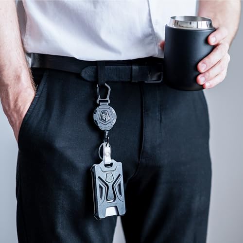 MNGARISTA 2er-Pack Einziehbarer Ausweishalter,Strapazierfähiger Karabiner-Schlüsselanhänger,Taktischer ID-Kartenhalter mit Einziehbarer 31.5-Zoll-Ausweisrolle,Schwarz-10OZ