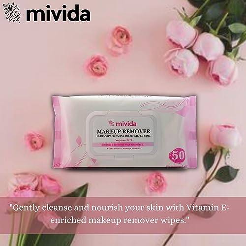 Mivida Makeup Remover Wipes | Hypoallergenic Facial Cleansing Make Up Remover Face Wipes With Vitamin E | Fragrance Free, Alcohol Free Wipes | 50 Count #TOP1