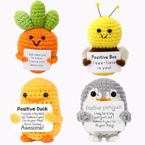 Image of Cute Emotional Support Crochet Toys Handmade Gifts with Message for Women Men Friends Coworkers, Birthday Christmas Valentine's Gift (Small Family Pack 2)